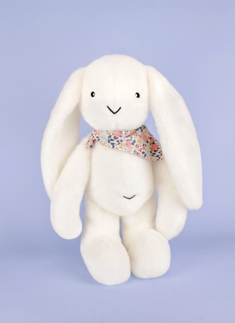 Doudou iepure de pluș alb cu eșarfă 50 cm