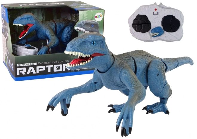 Dinozaur Velociraptor controlat cu telecomandă cu sunete de răget albastru