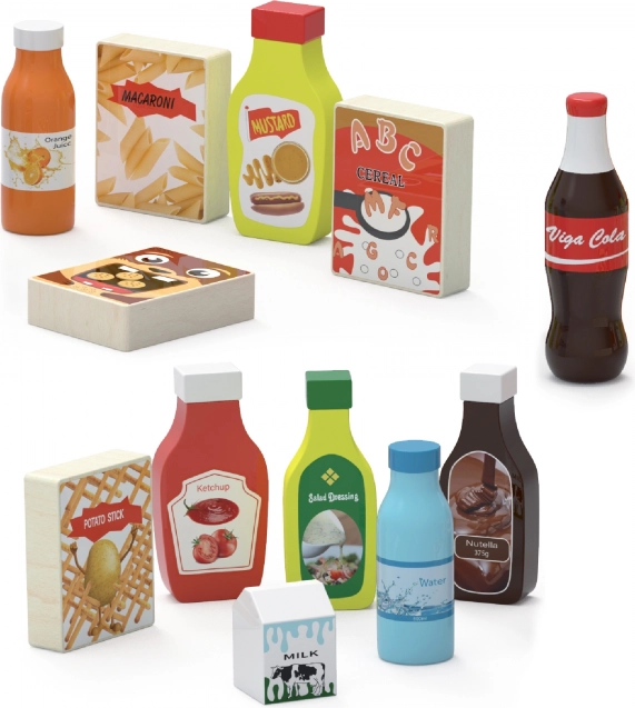 Viga Gustări și Băuturi din Lemn Set de 12 Produse Alimentare