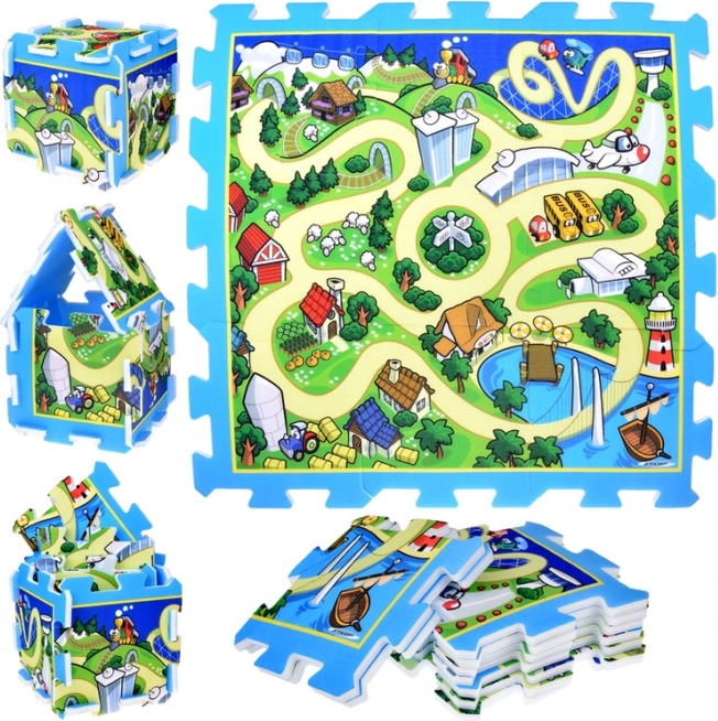 Puzzle din spumă oraș – străzi, covoraș de joacă pentru copii 93 × 93 cm