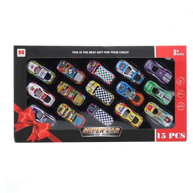 Set colorat de mașinuțe de jucărie cu 15 piese