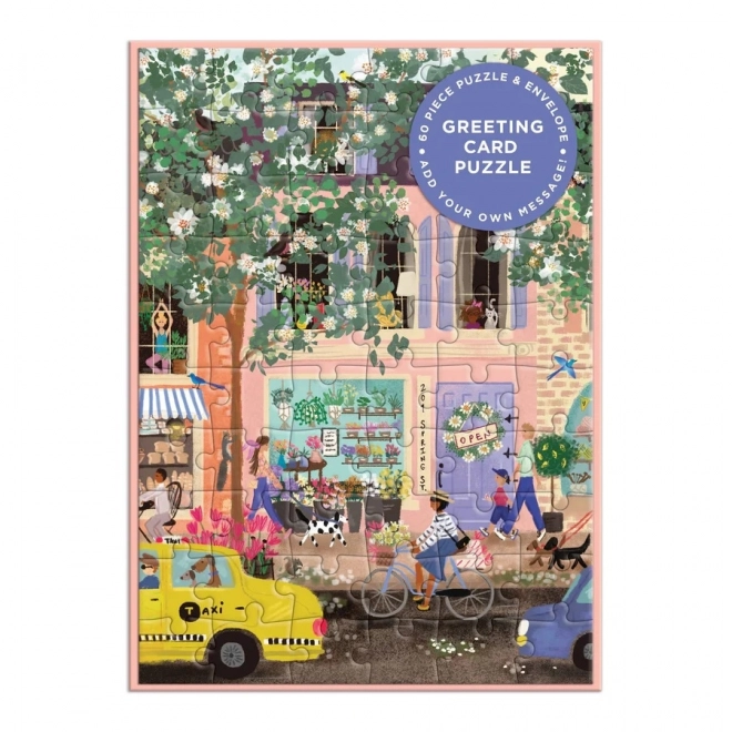 Puzzle ilustruat Galison cu felicitare - Strada de primăvară