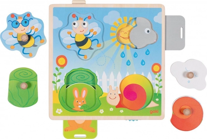 Puzzle din lemn cu piese mobile Grădină de la Goki
