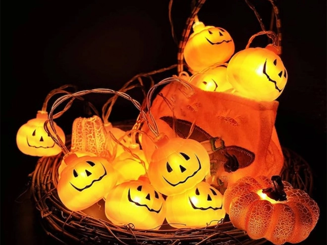 Ghirlandă luminoasă dovleac pentru Halloween 200 cm