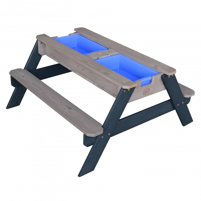 Masa de picnic Axi Nick cu containere pentru nisip/apă și umbrelă