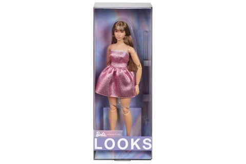 Barbie Looks brunetă în rochie mini roz