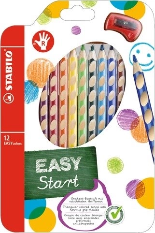 Set 12 creioane colorate stabilo easystart pentru dreptaci cu ascuțitoare