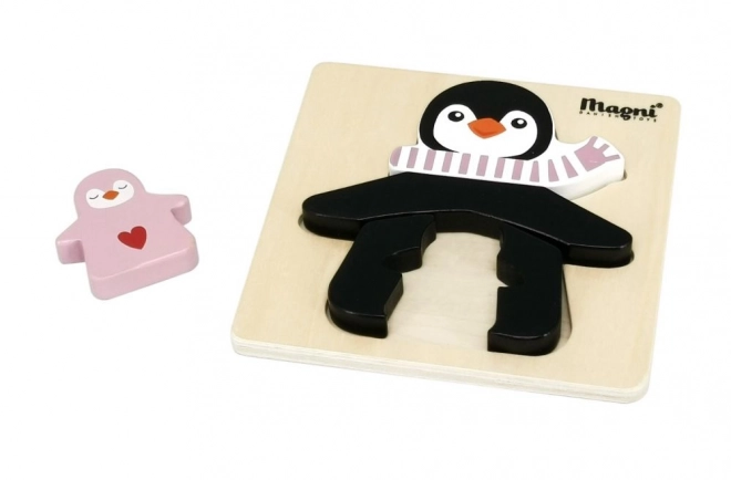 Puzzle din lemn Pinguin cu pui