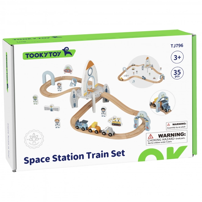 Tren de jucărie din lemn Spațial Tooky Toy