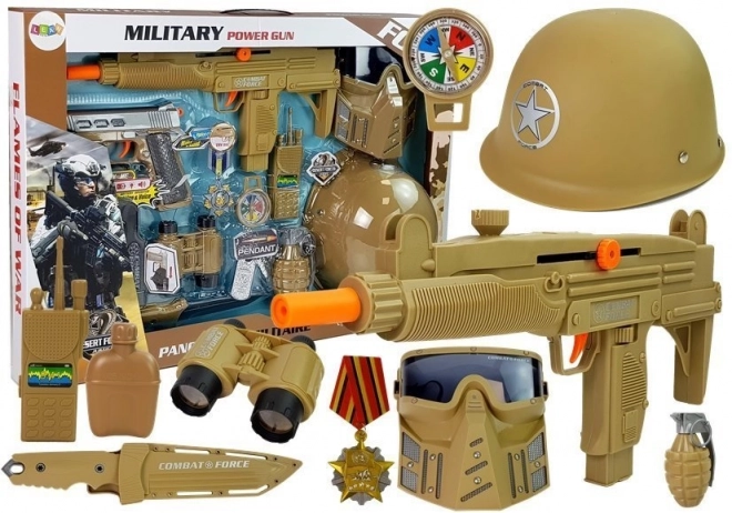 Set de jucării militare cu pistol, mască și cască