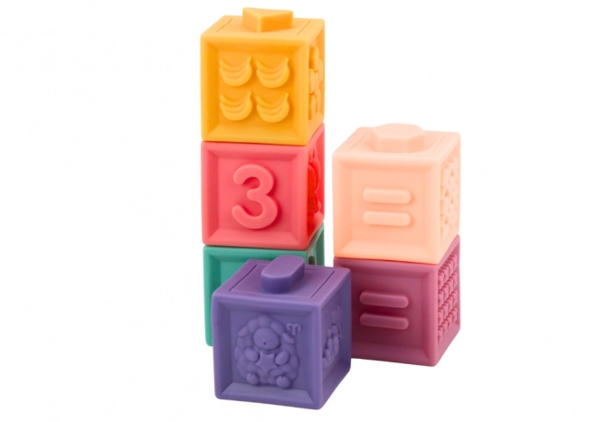 Cuburi educaționale moi animale cifre litere colorate 12 buc