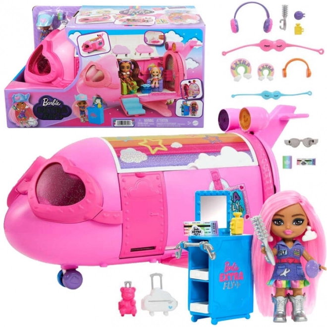 Avion roz și păpușă pilot Barbie Extra Fly Minis