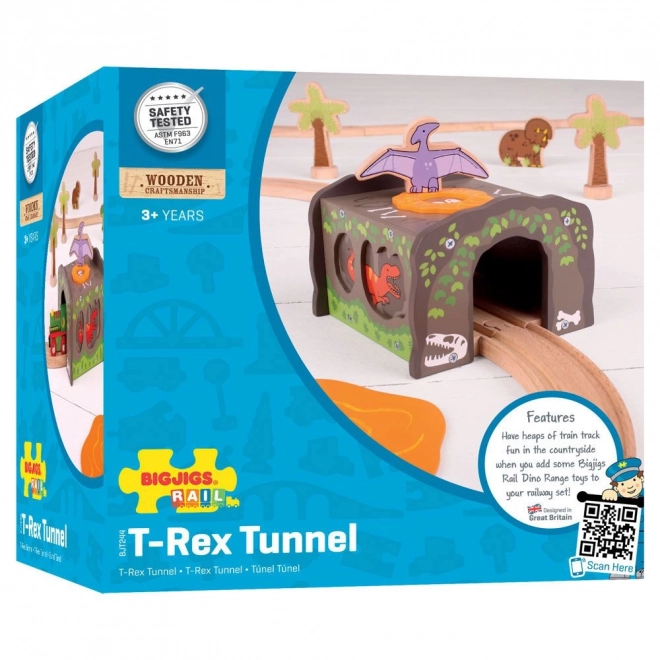 Tunel de tren cu dinozauri T-Rex de la Bigjigs Rail