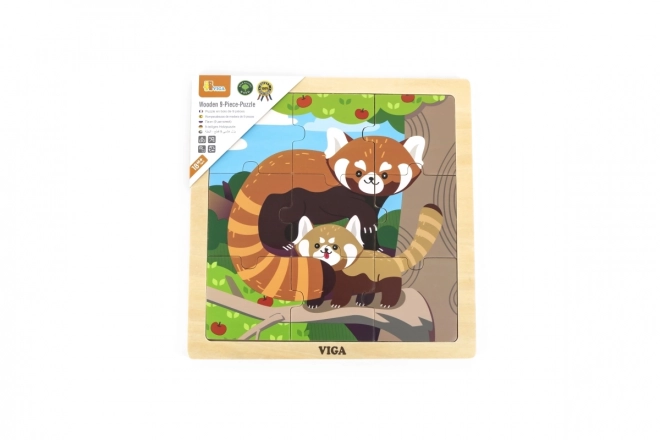 Puzzle din lemn cu 9 piese - Panda Roșie