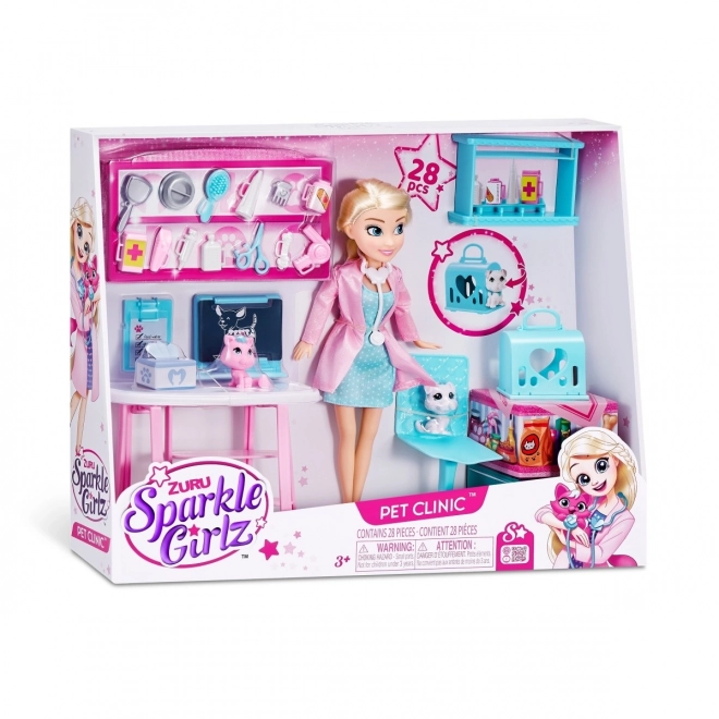 Set clinică veterinară cu păpușă Sparkle Girlz