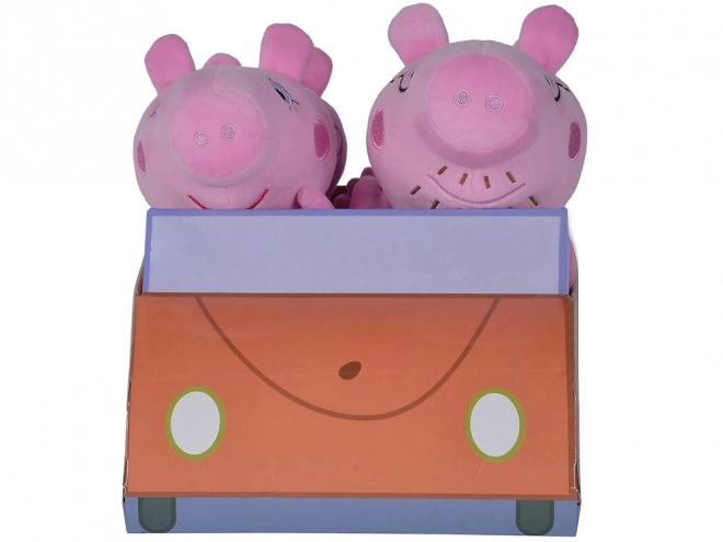 Set de plușuri Peppa Pig și familia în mașină