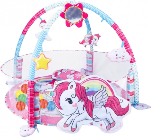 Saltea de joacă educațională 3 în 1 pentru bebeluși cu unicorn roz