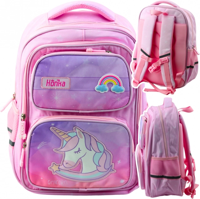 Rucsac de școală cu unicorn și curea de piept roz 20L
