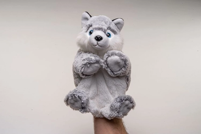 Cățel din pluș marionetă Husky 25 cm