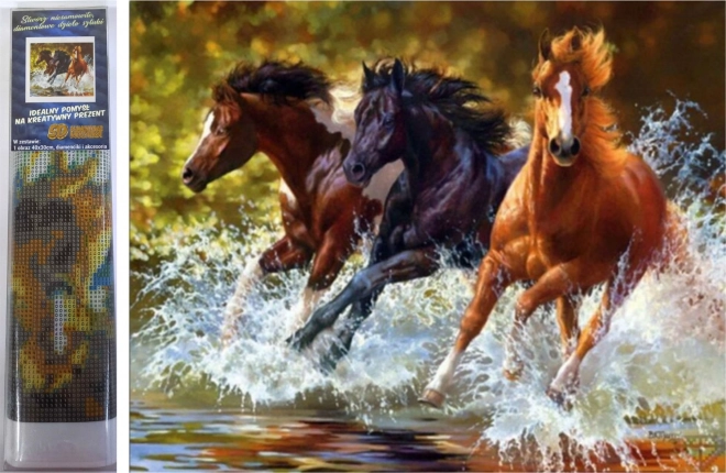 Pictură cu diamante – cai în râu 30 × 40 cm