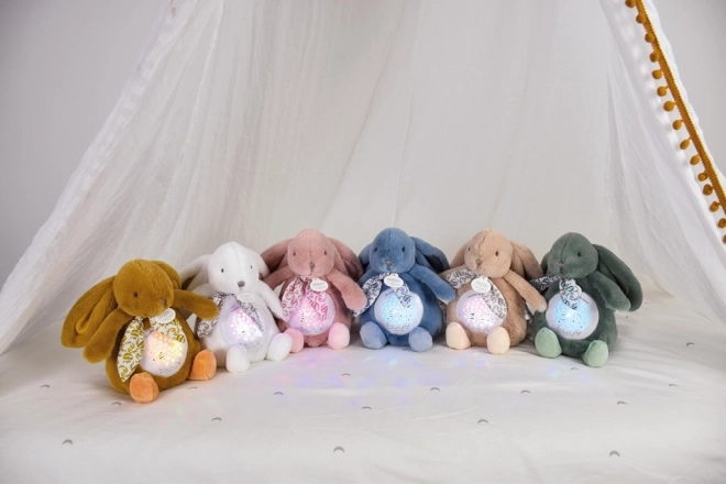 Doudou cutiuța muzicală cu proiecție iepuraș galben muștar