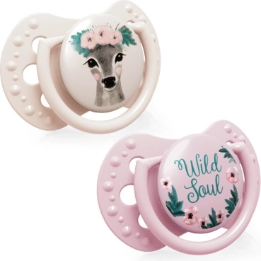 LOVI Suzeta din silicon dinamică WILD SOUL 3-6 luni 2 buc pentru fetiță