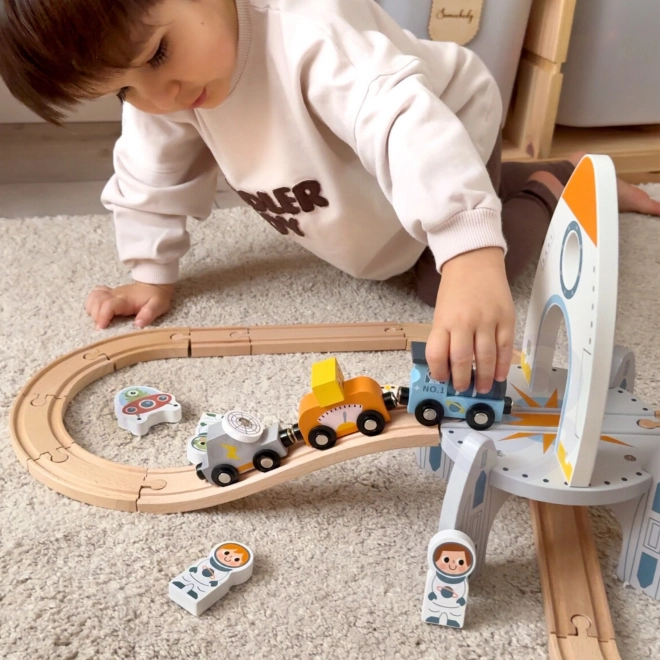 Tren de jucărie din lemn Spațial Tooky Toy