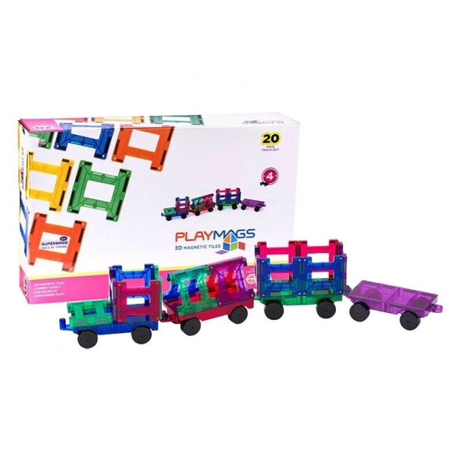 Set trenuleț tridimensional Playmags cu cuburi magnetice