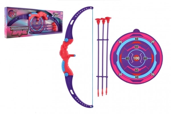 Set arc cu săgeți cu ventuze și țintă roz-violet