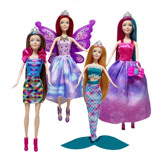 WOOPIE Set 4 Prințese Magice - Cutie Păpuși 4 în 1 cu Accesorii