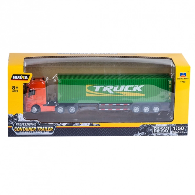 Camion cu remorcă container Huina verde 1:50