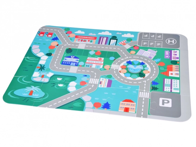 Set de blocuri de lemn pastelate cu oraș și covoraș puzzle 115 piese