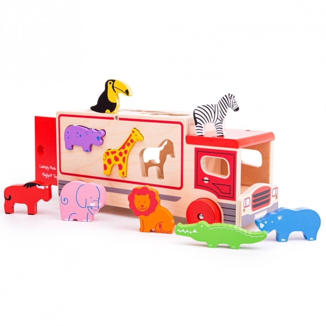 Camion de lemn Safari cu animale Bigjigs Toys