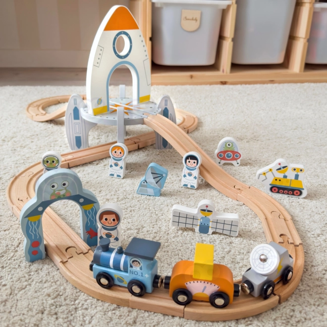 Tren de jucărie din lemn Spațial Tooky Toy