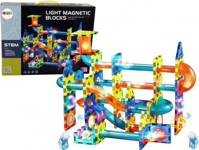 Pistă de bile magnetică 110 piese cu lumini