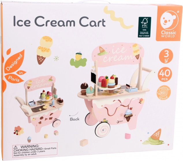 Ice Cream Cart Classic World din lemn 3în1 40 piese