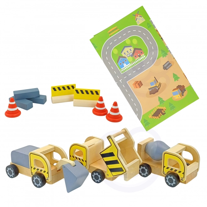 Set de construcție din lemn XXL cu macara rotativă și vehicule Woopie Green