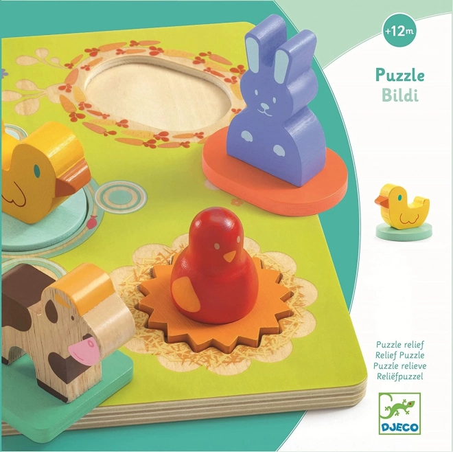 DJECO Puzzle din lemn Rățușca și prietenii 5 piese