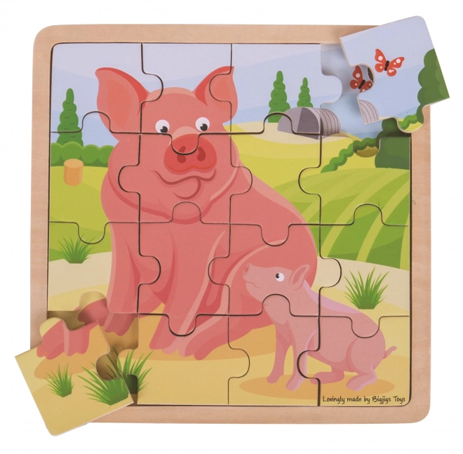 Jucărie puzzle Bigjigs - purceluș cu mama lui