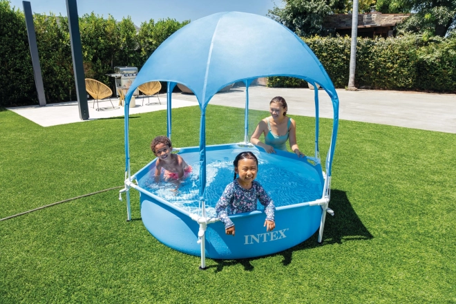 Piscina rotundă pentru copii cu cadru și protecție UV