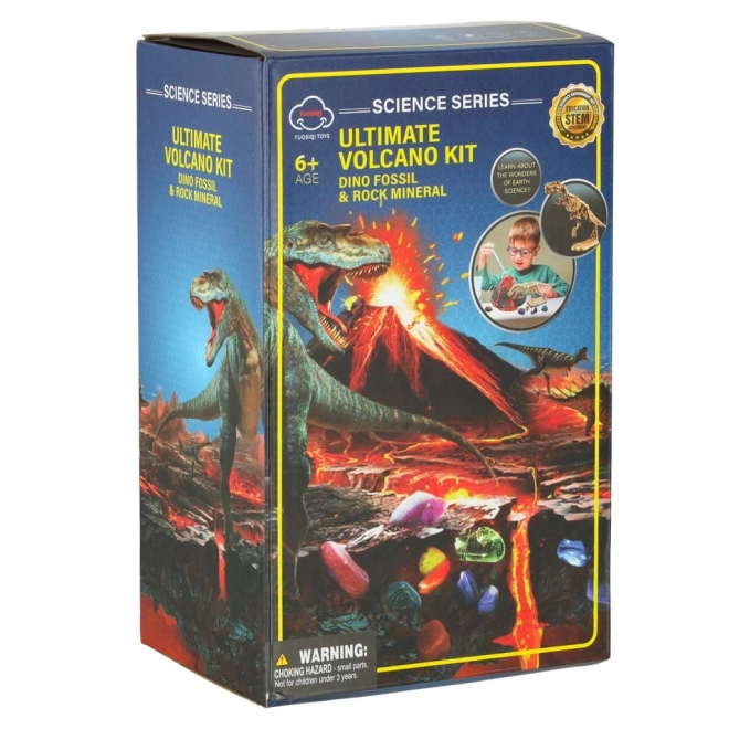 Set educativ pentru micii arheologi - model de vulcan cu dinozauri