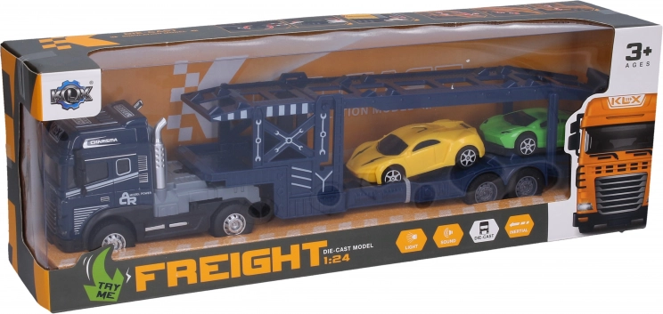 Cap tractor metalic cu mașini cu mecanism inerțial 42 cm cu lumină și sunet