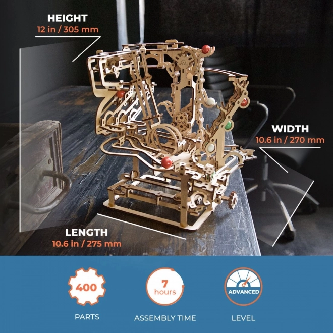 Pistă mecanică din lemn pentru bile Ugears