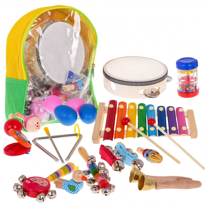 Set instrumente muzicale din lemn pentru copii 2+ cu rucsac