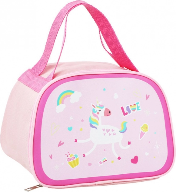 Geantă termoizolantă roz pentru prânz cu unicorn, 23cm