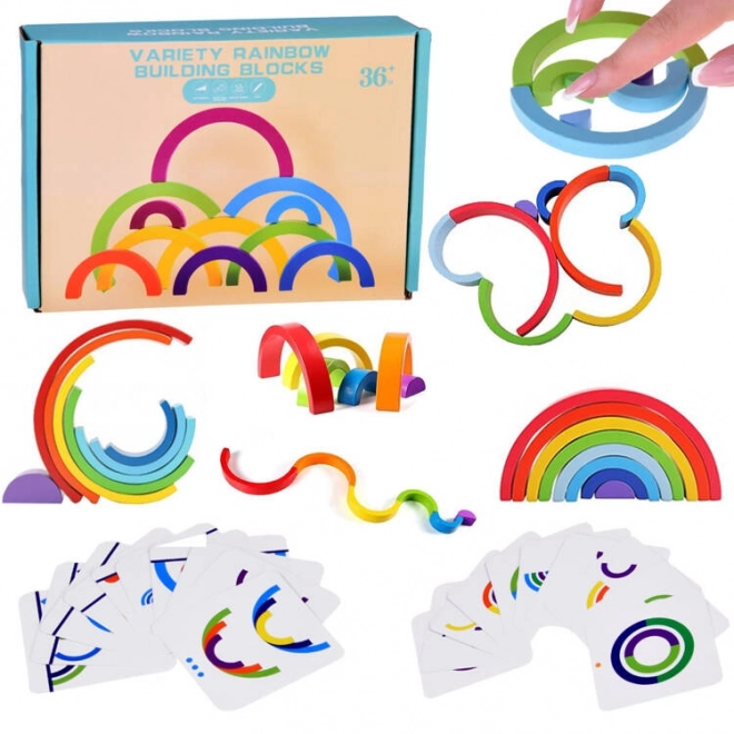 Puzzel educativ din lemn în culori vii - Rainbow Montessori