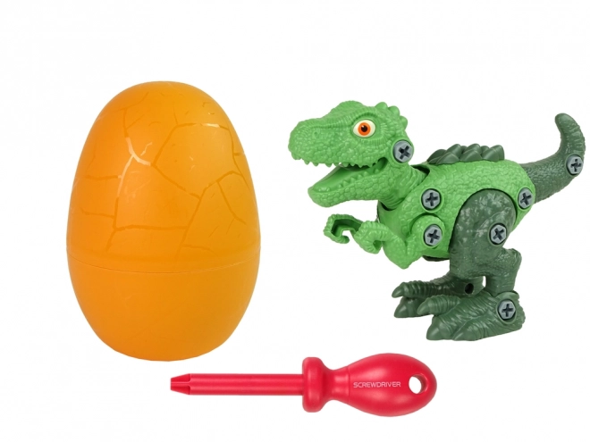 Set dinozaur Tyrannosaurus Rex cu ou DIY și șurubelniță verde