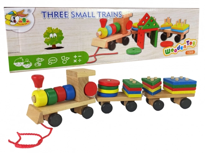 Locomotivă de tren de lemn 2 vagoane detașabile