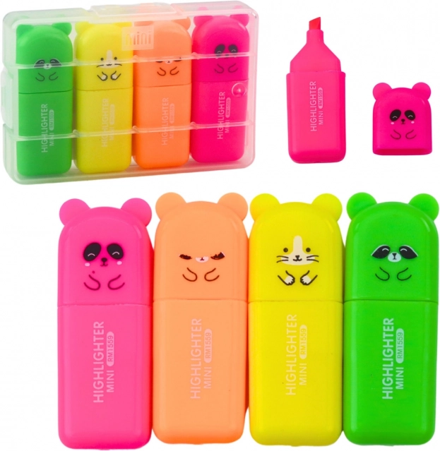 Set mini evidențiatoare ursuleți în carcasă de plastic, 5 buc
