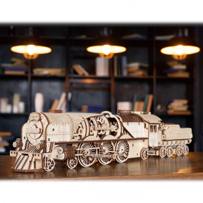 Puzzle mecanic din lemn 3D locomotiva cu aburi V-Express